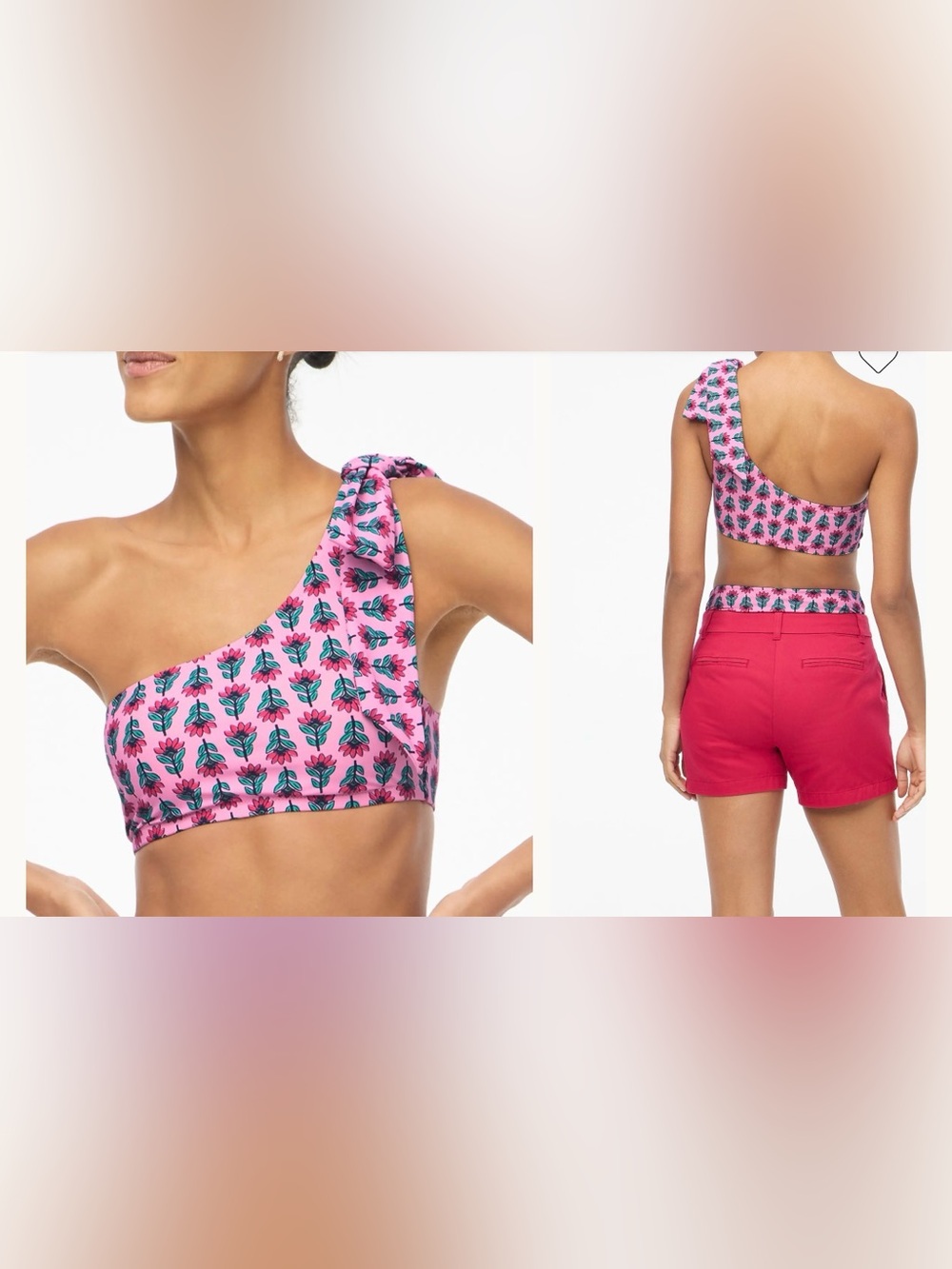 J. Crew Pink Floral One-Shoulder Bikini Top - Picture 4 of 5